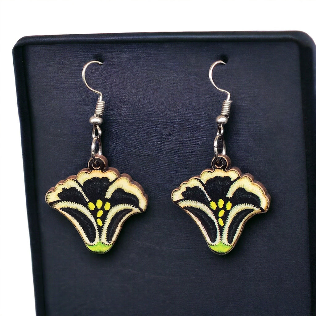 Boucles d'oreilles en bois OLD TRIBES™ fleur peinte noire