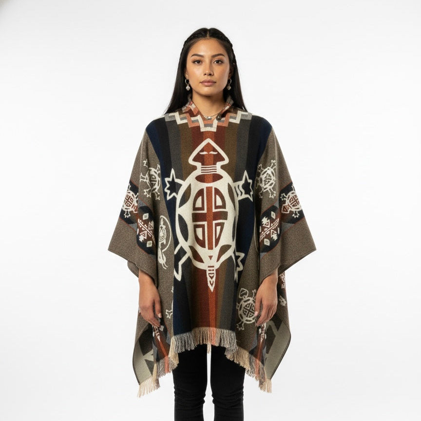 Poncho en Laine Fait Main Tortue