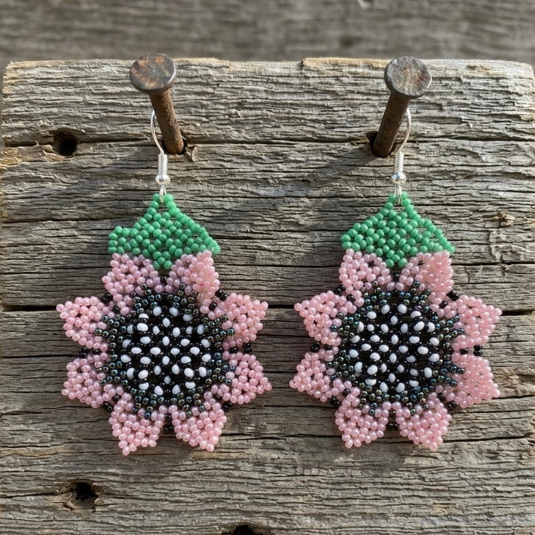 Boucles d'oreilles tournesol avec perles (Rose)