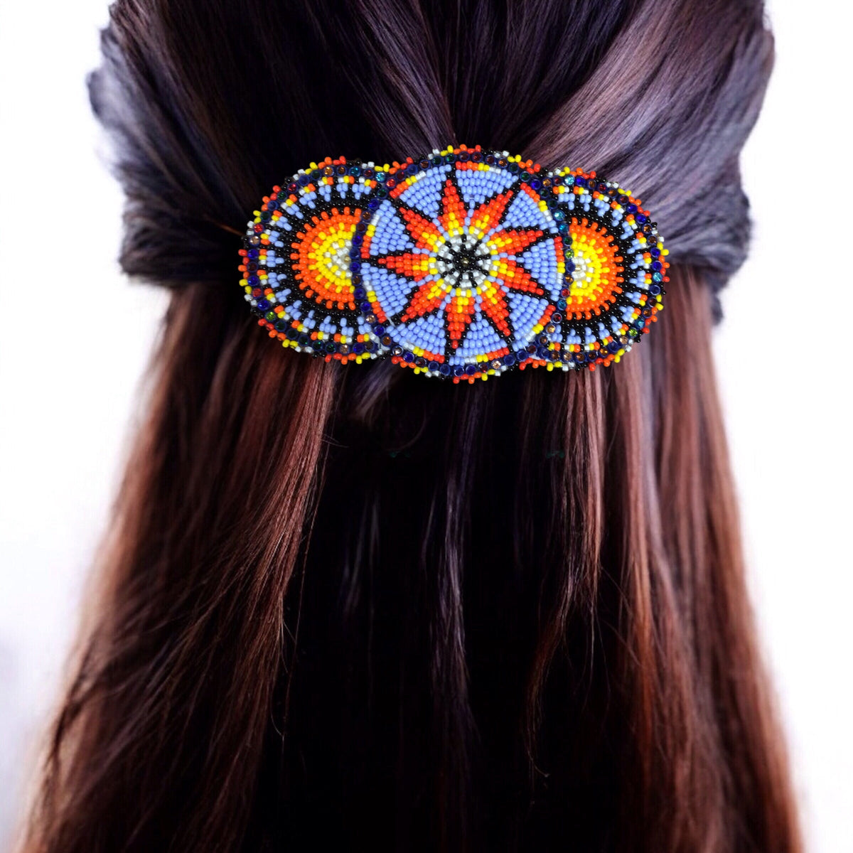 Barrettes bleues claires perlées amérindiennes
