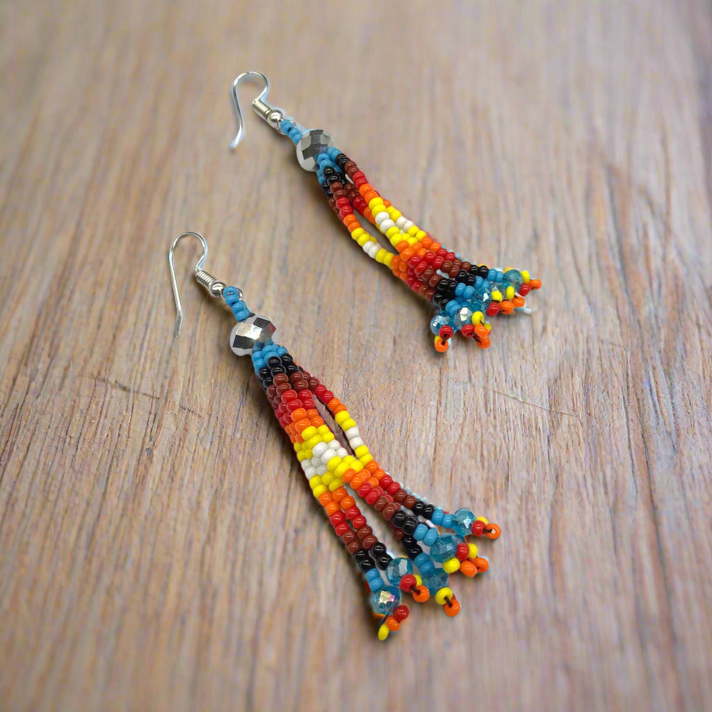 Boucles d'oreilles pendantes à six rangs de perles bleu ciel