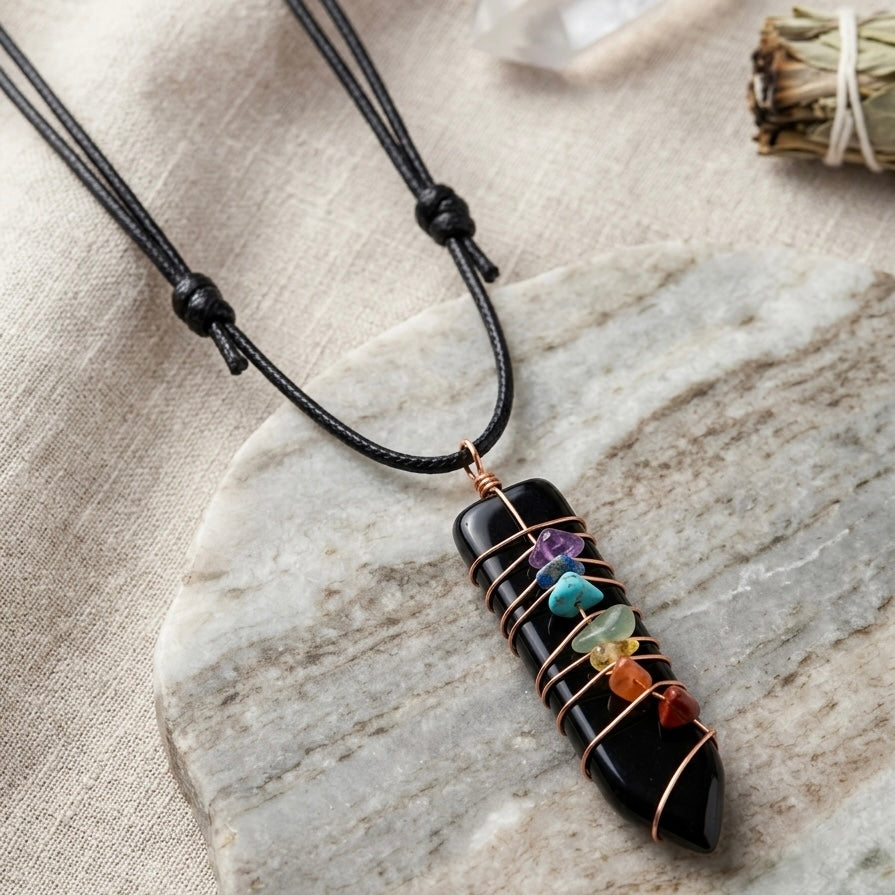 Pendentif unisexe noir Chakra de l'épée naturelle