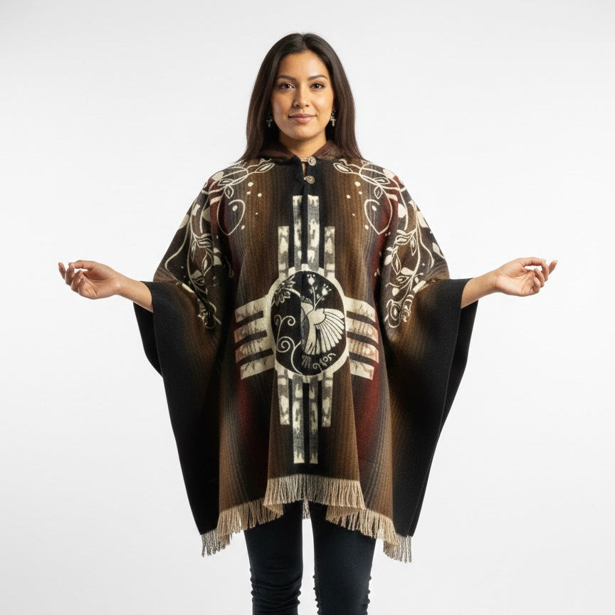 Poncho en laine fait main Quatre Vents Colibris