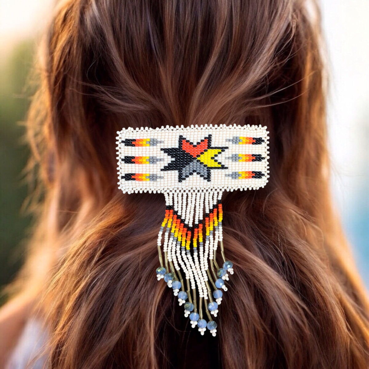 Barrette rectangulaire à franges - Blanche