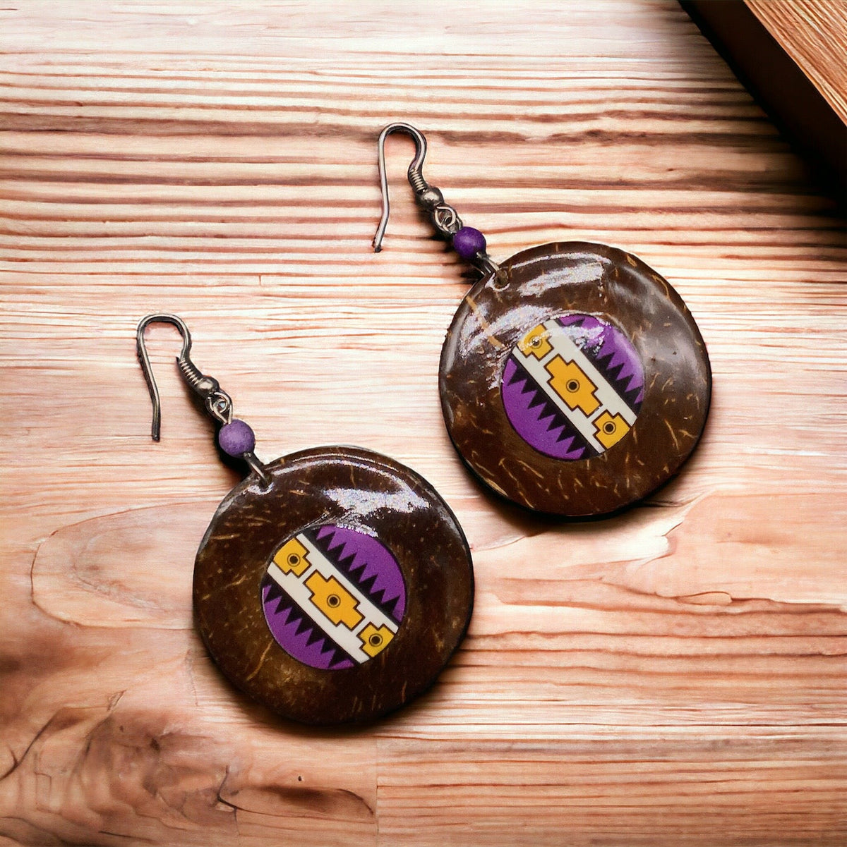 Boucles d'oreilles rondes en bois peint jaune OLDTRIBES™
