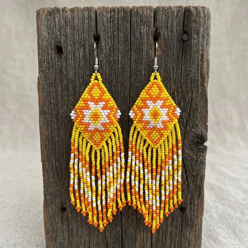 Boucles d'oreilles pendantes à franges perlées (jaunes)