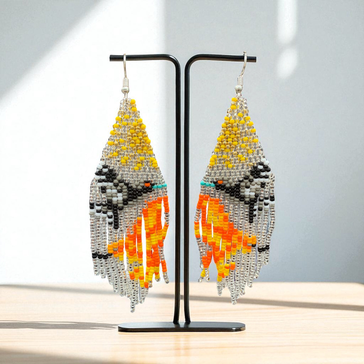 Boucles d'oreilles perlées Danseuse du ciel argentée