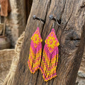 Boucles d'oreilles pendantes à franges perlées (rose)
