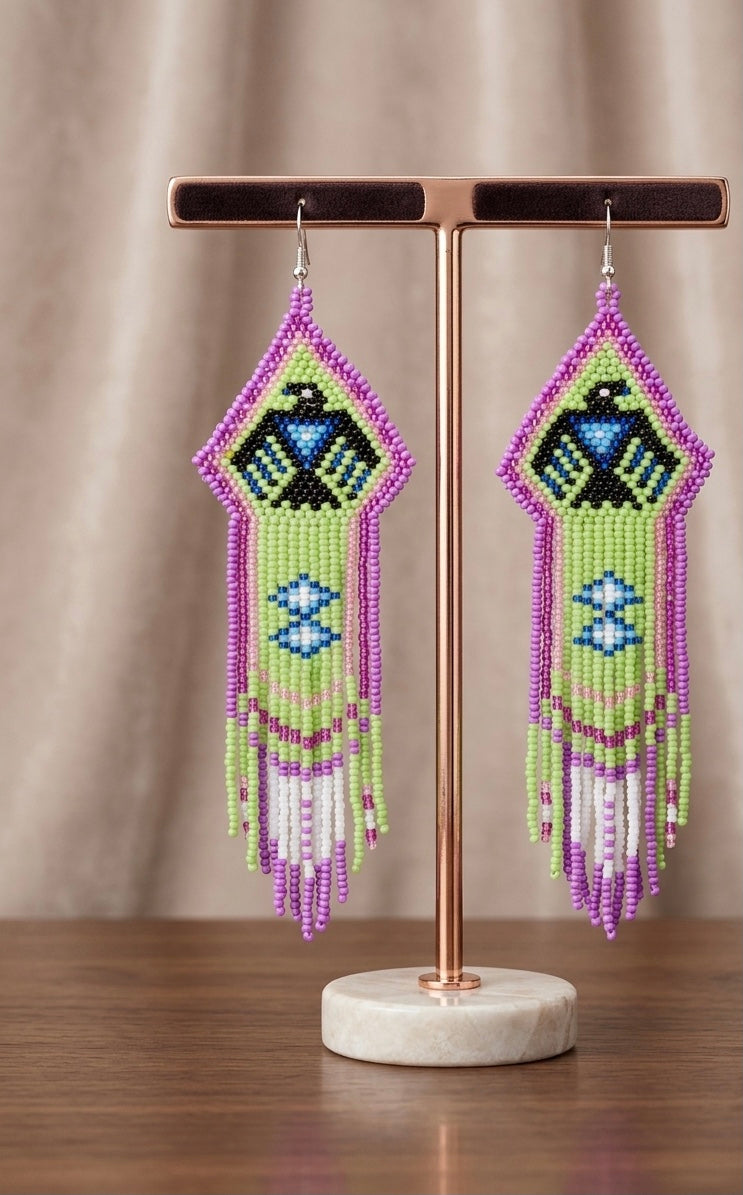 Boucles d'oreilles perles Aigle du tonnerre (Vert)