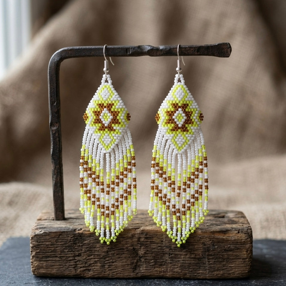 Boucles d'oreilles pendantes à franges perlées (blanc)