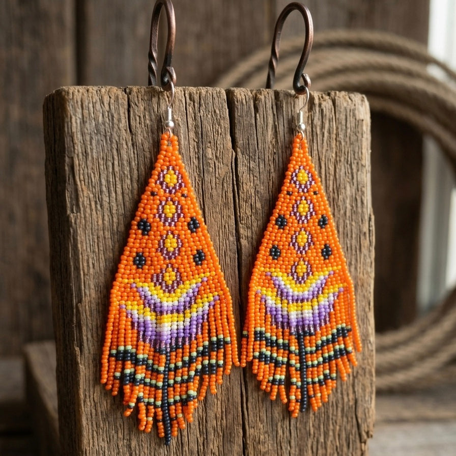 Boucles d'oreilles pendantes Fleur de Flamme orange