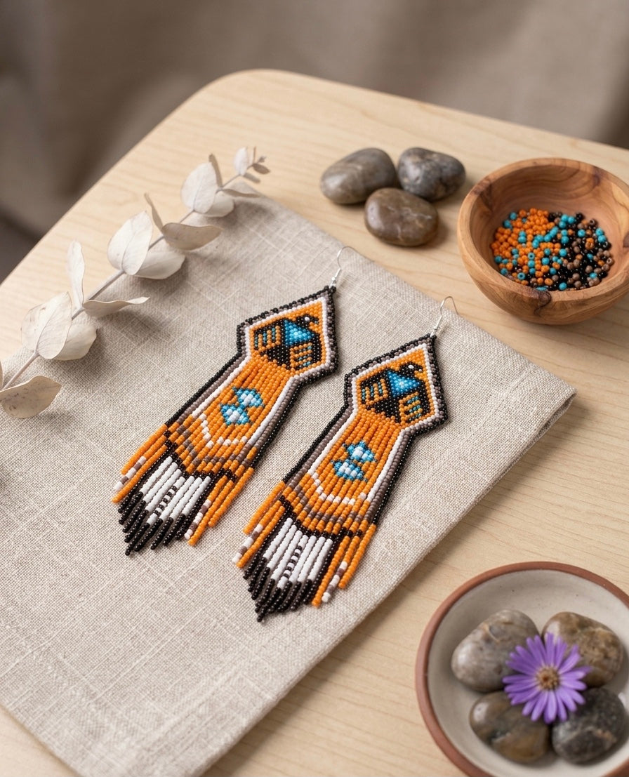 Boucles d'oreilles perles oiseau-tonnerre ( Noir )