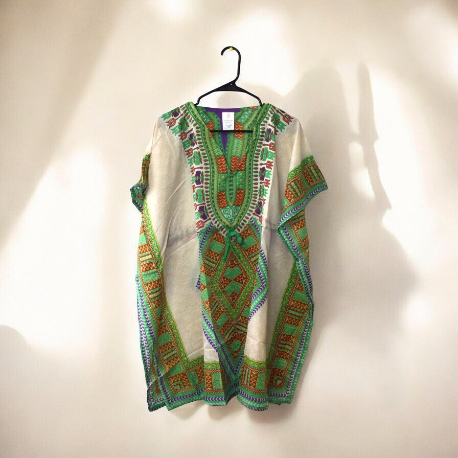 Kaftan imprimé vert et rouge pour femme