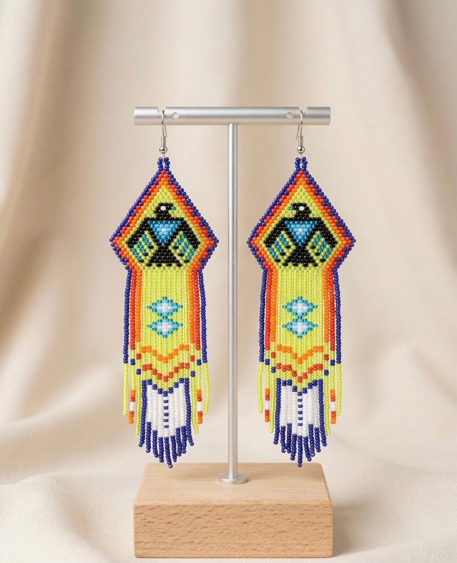 Boucles d'oreilles perles oiseau-tonnerre (Bleu)