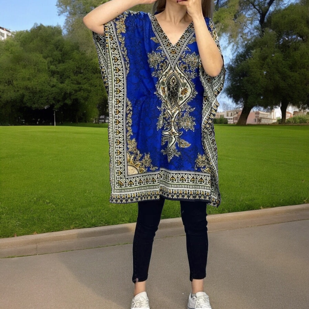 Kaftans imprimés bleus pour femmes