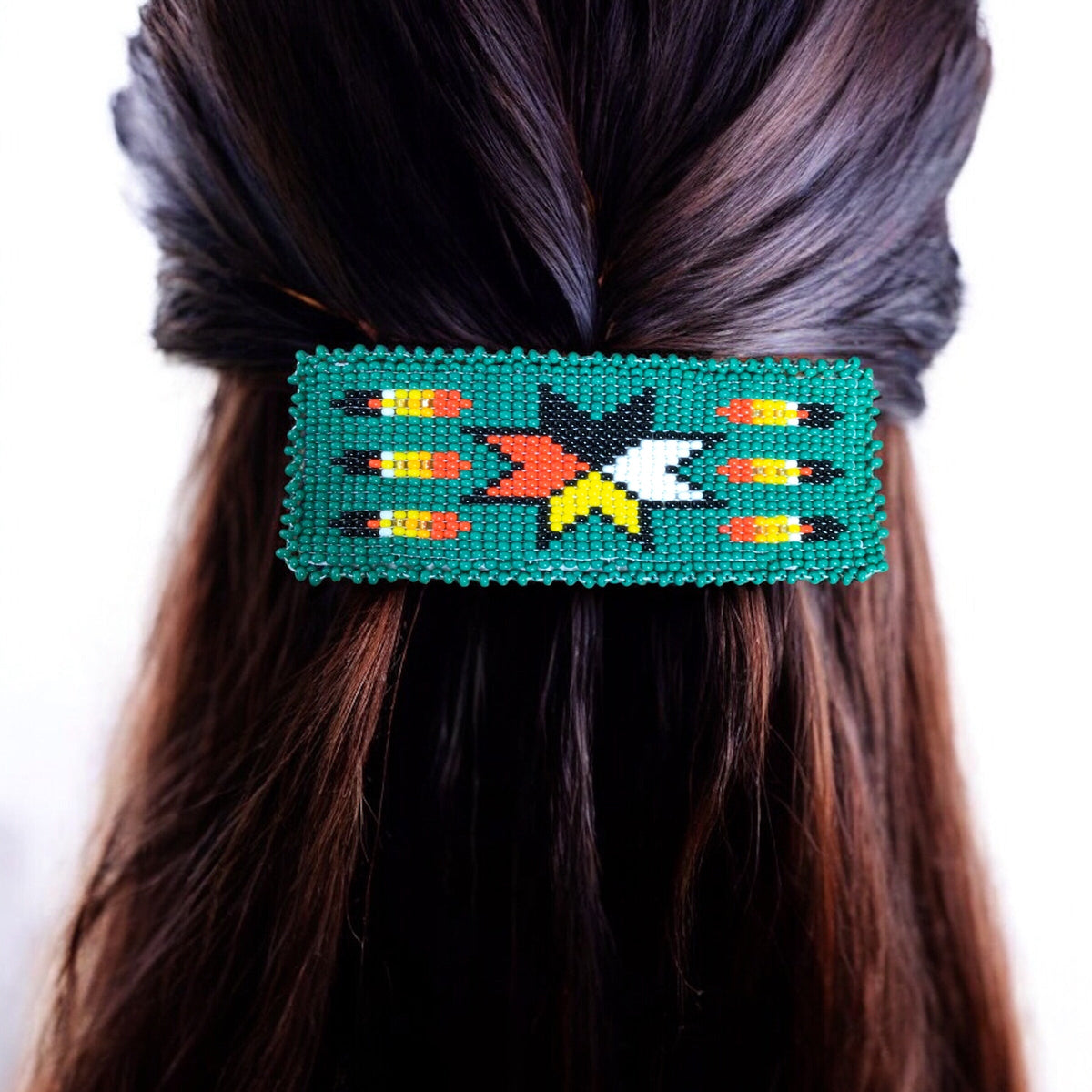 Barrette perlée rectangulaire - Verte