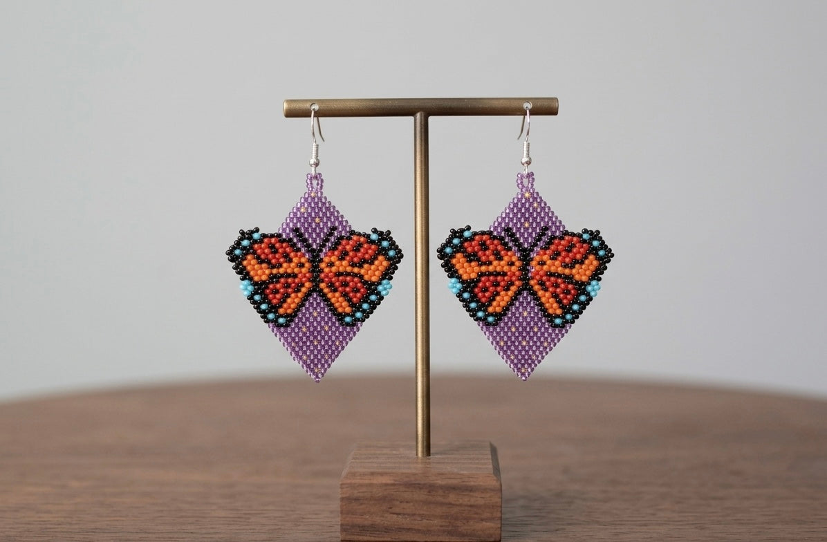 Boucles d'oreilles papillon perlées (violettes)