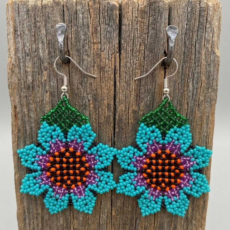 Boucles d'oreilles perles tournesol (Turquoise)