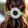 Pince à cheveux tournesol perlée faite à la main - Blanc et gris