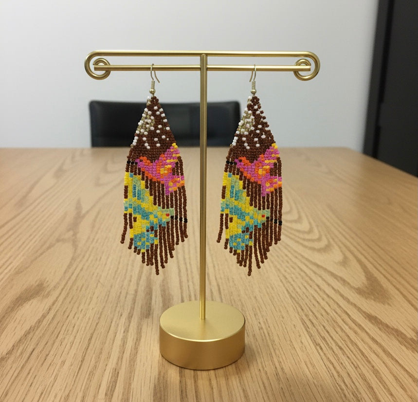 Boucles d'oreilles perlées Sky Dancer marron foncé