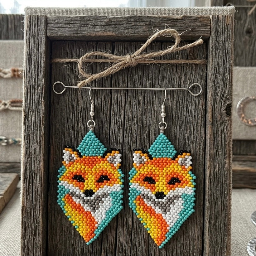 Boucles d'oreilles renard perlées (turquoise)