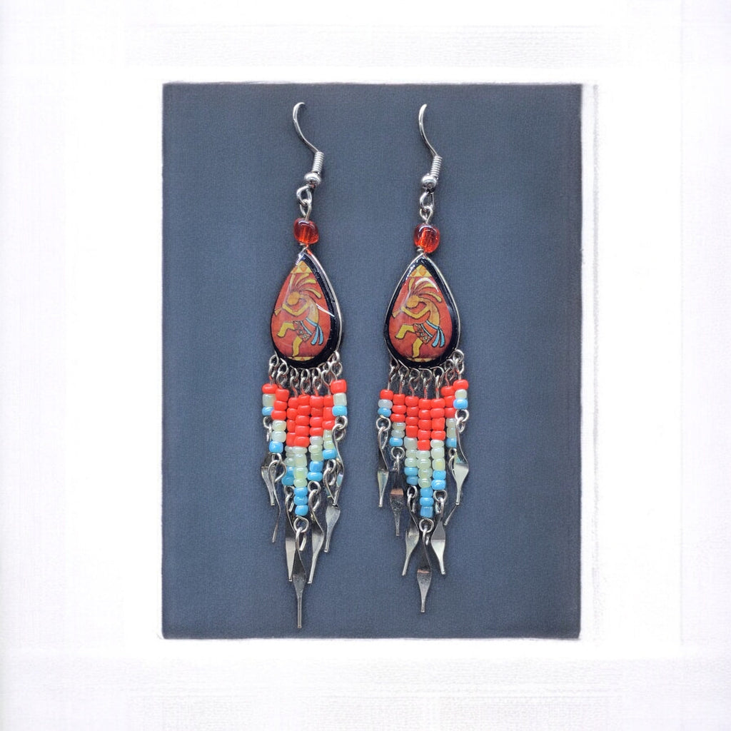 Boucles d'oreilles en forme de goutte rouges et turquoises de petite taille OldTribes™ inspirées du sud-ouest
