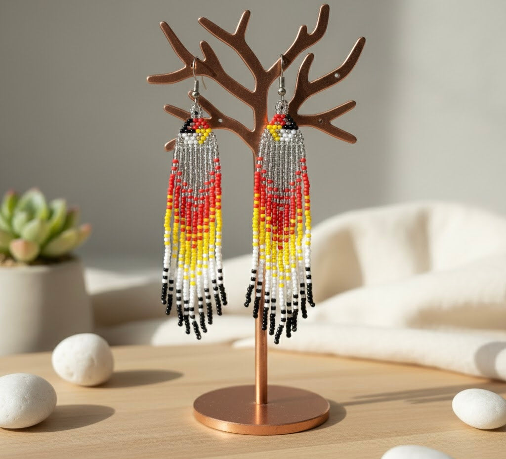 Boucles d'oreilles perlées Esprit d'oiseau de feu argenté