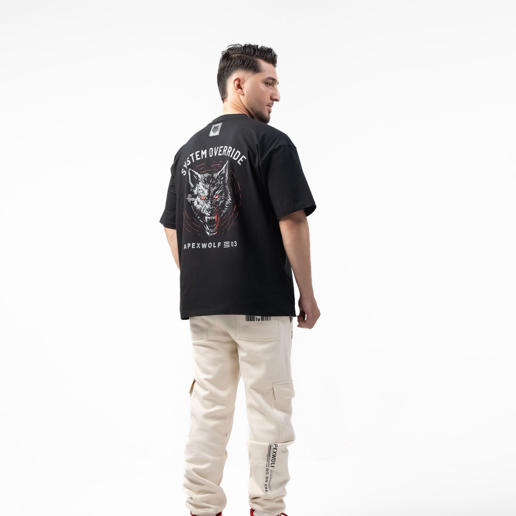 T-SHIRT OVERSIZE WOLFMODE_77 — NOIR DE GUERRE