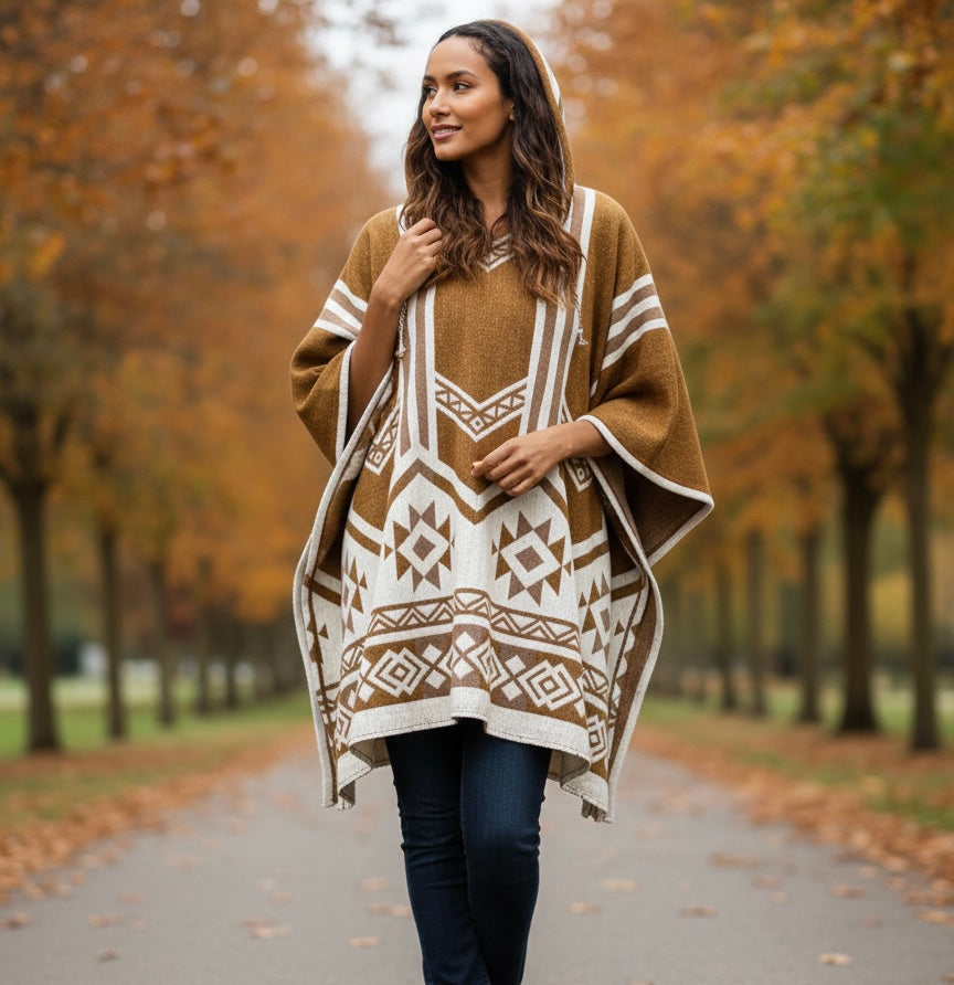 Ponchos en pure laine de lama marron