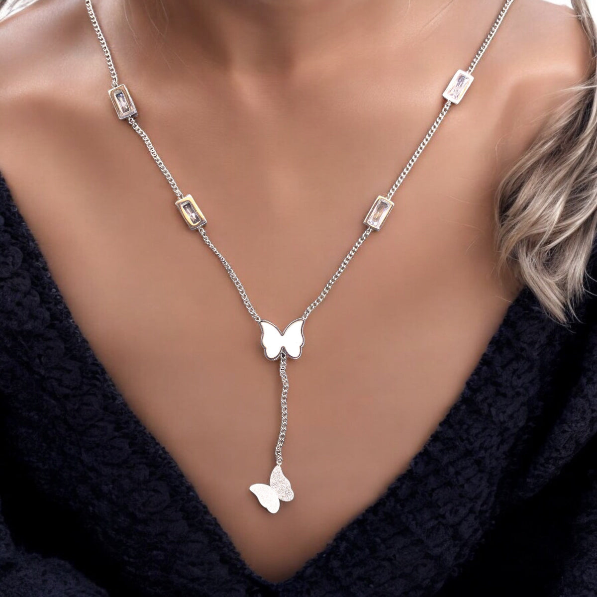 Pendentifs papillons en acier inoxydable avec longue chaîne