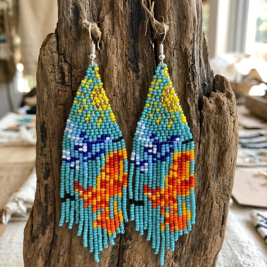 Boucles d'oreilles perlées « Danseuse Céleste Turquoise »