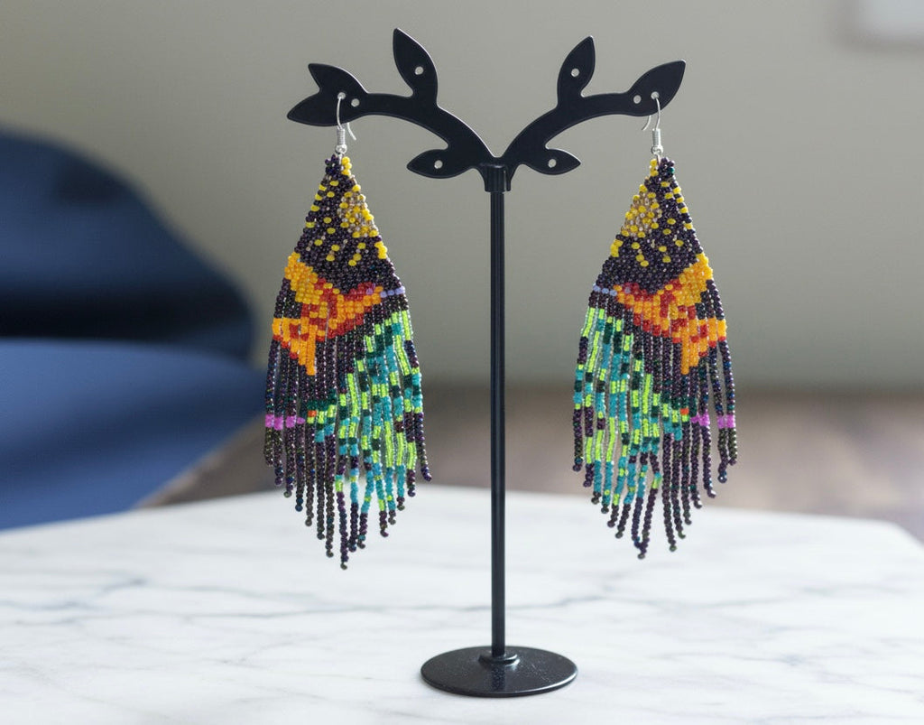Boucles d'oreilles perlées « Danseuse Ciel Violet »