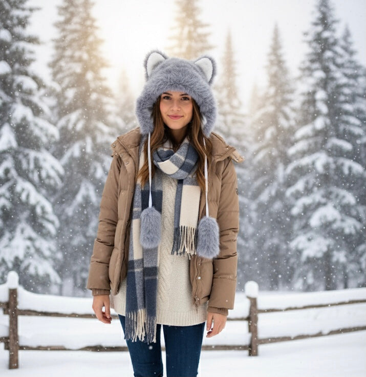 Chapeau en peluche douce (Loup)