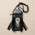 Pochette de téléphone en daim brodée de perles ~ Noir