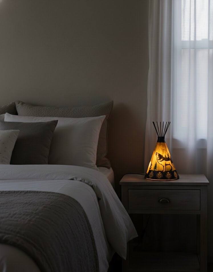 Lampe de table tipi – Loup solitaire hurlant