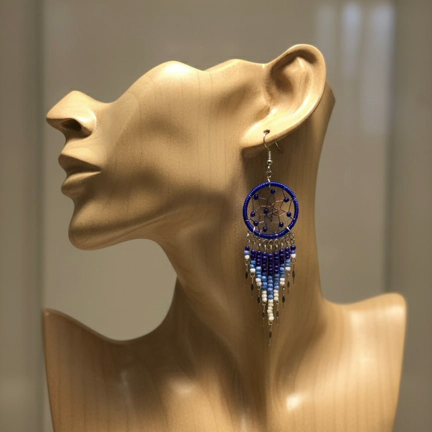 Bleu foncé/Boucles d'oreilles pendantes attrape-rêves