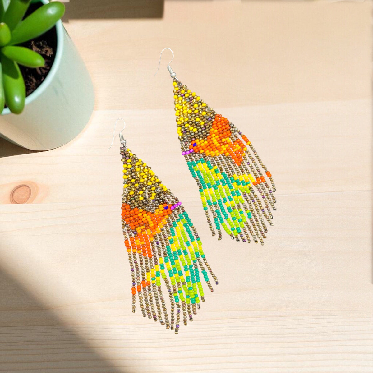 Boucles d'oreilles perlées Sky Dancer marron clair