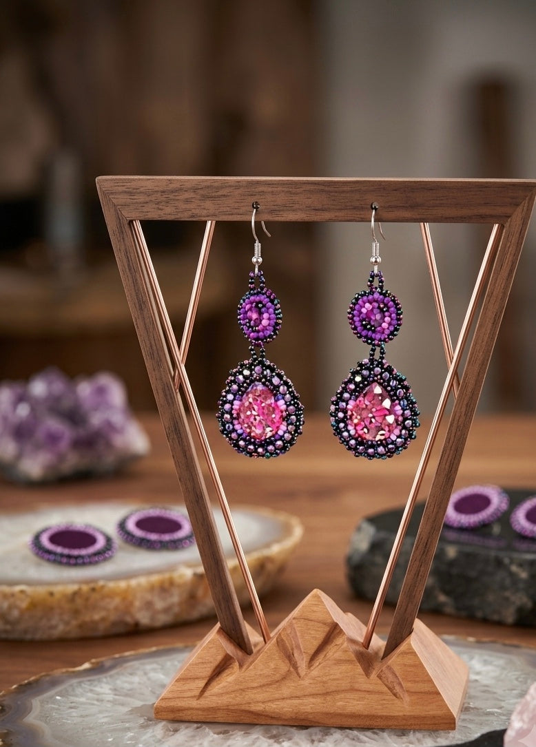 Boucles d'oreilles pendantes perlées collection rose