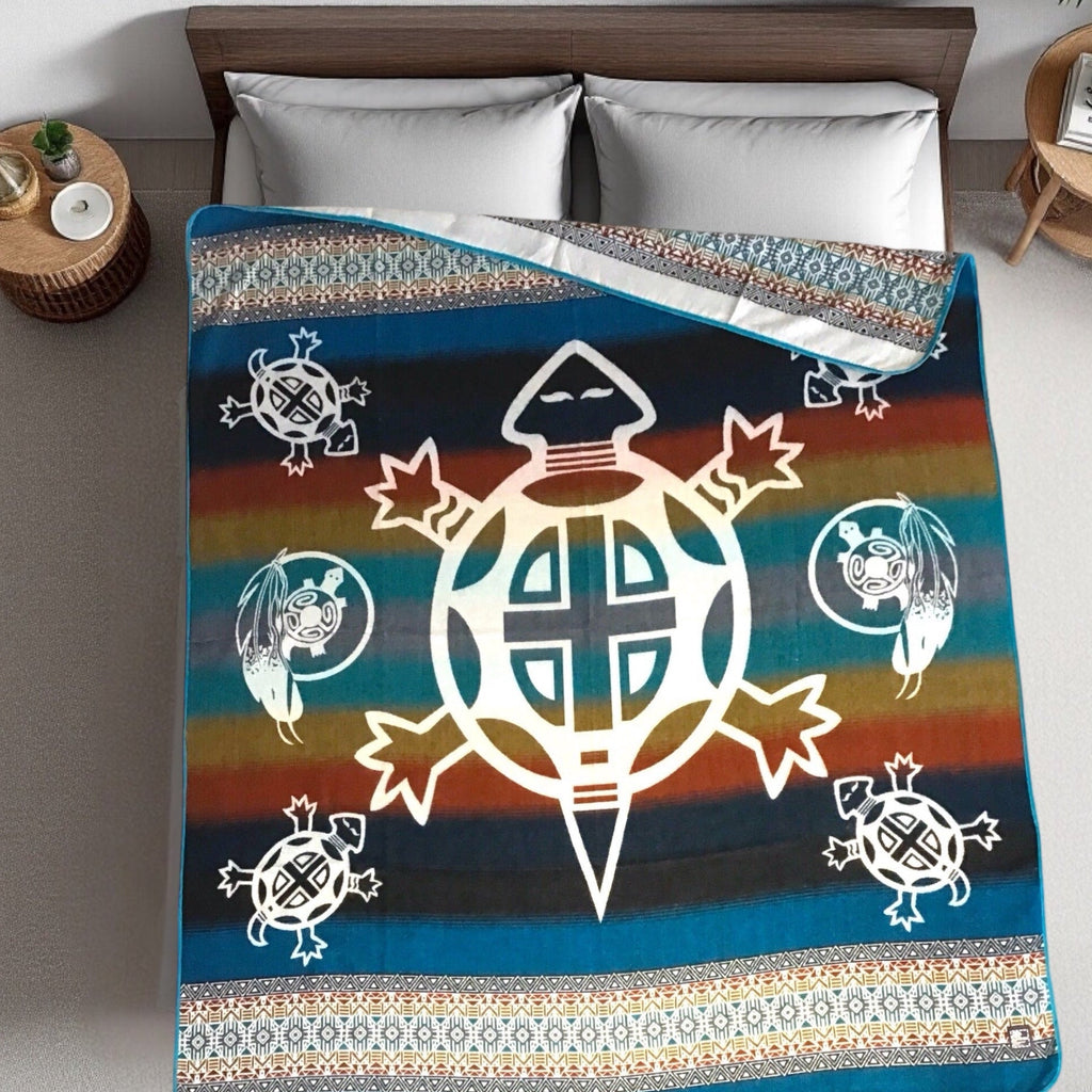 Couverture réversible en alpaga OLDTRIBES™ Tortue et plumes