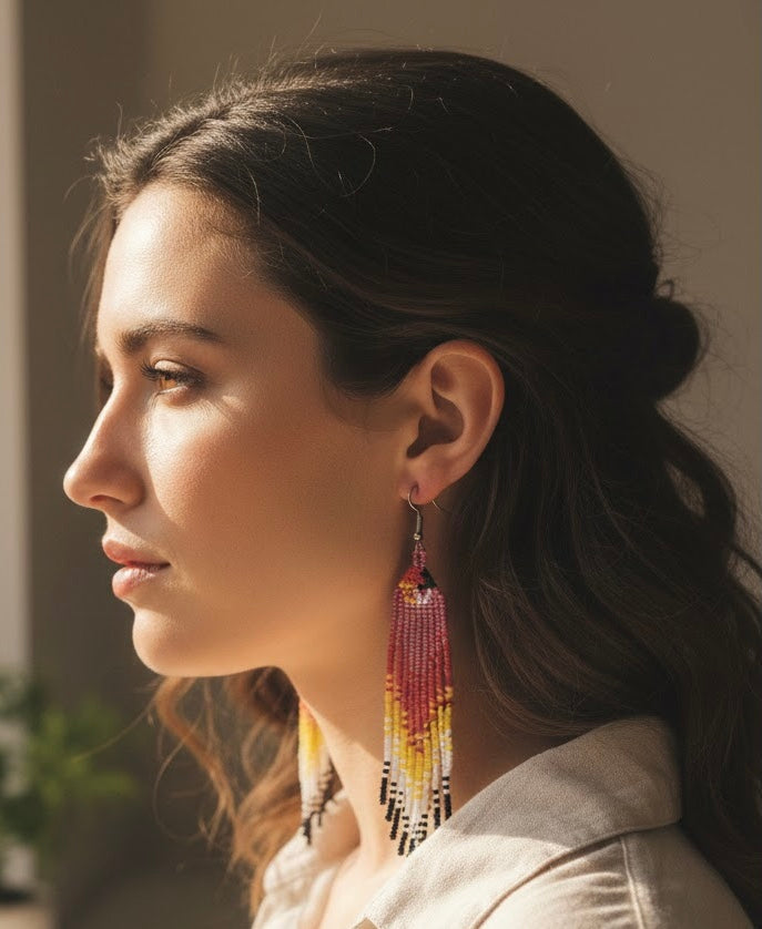 Boucles d'oreilles perlées Esprit Oiseau de feu rose
