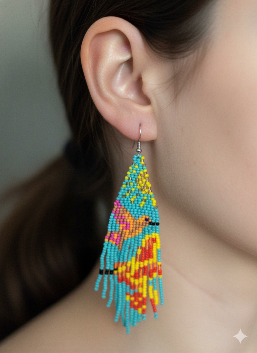 Boucles d'oreilles perlées « Danseuse Céleste Turquoise »