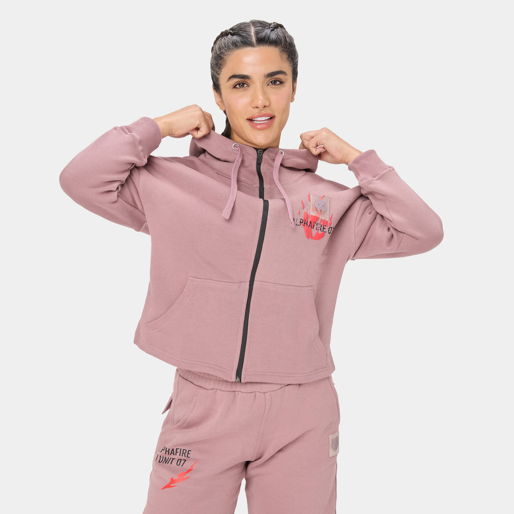 ALPHAFIRE CROP HOODIE — STORM ROSE