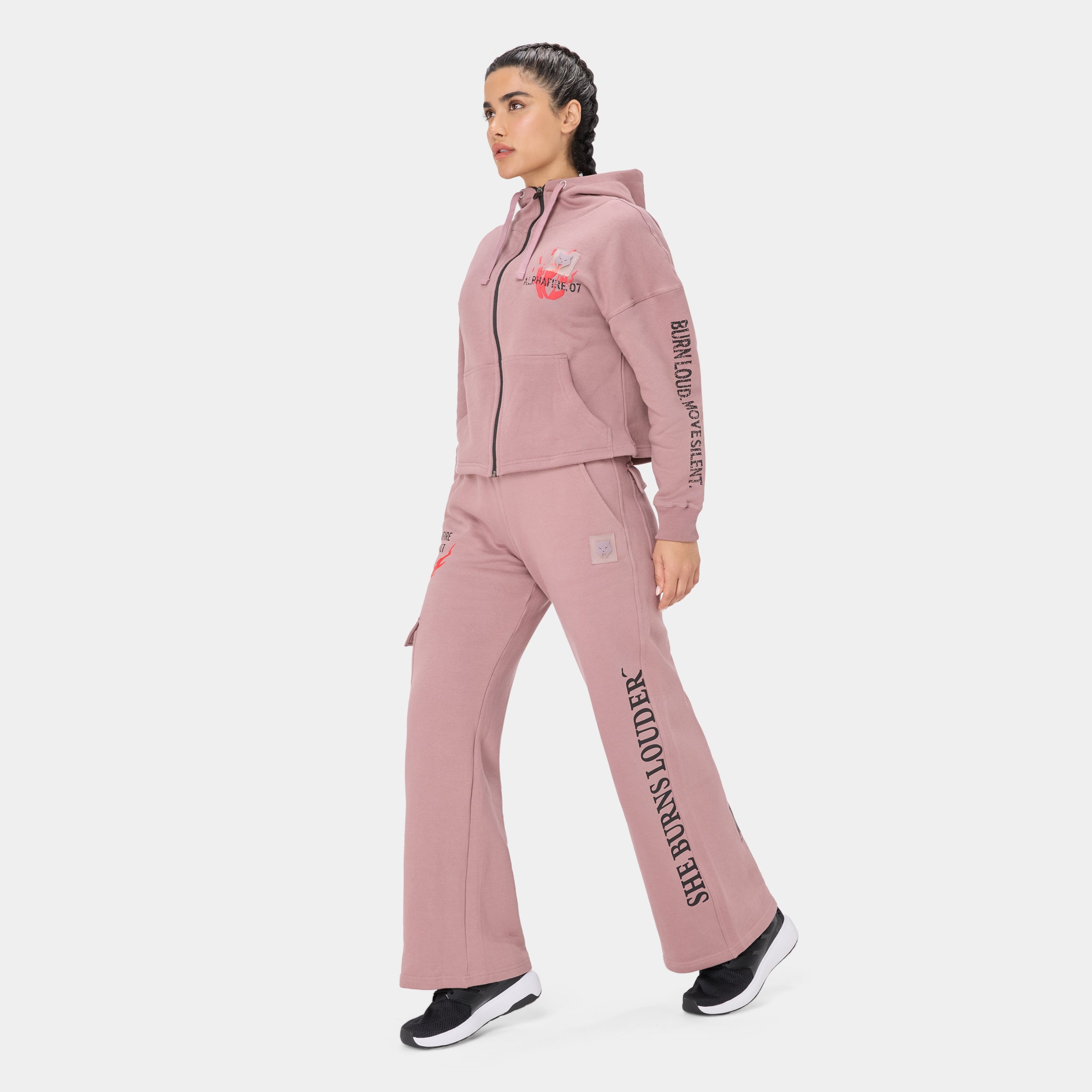 ALPHAFIRE CROP HOODIE — STORM ROSE