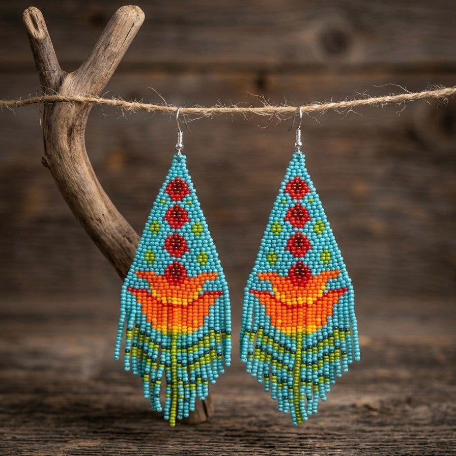 Boucles d'oreilles pendantes Fleur Flamme Turquoise