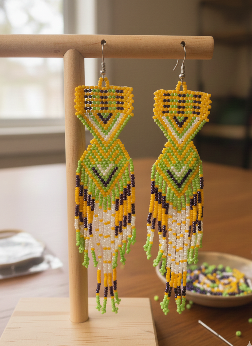 Boucles d'oreilles perlées Chemin Coucher de soleil Vert Jaune