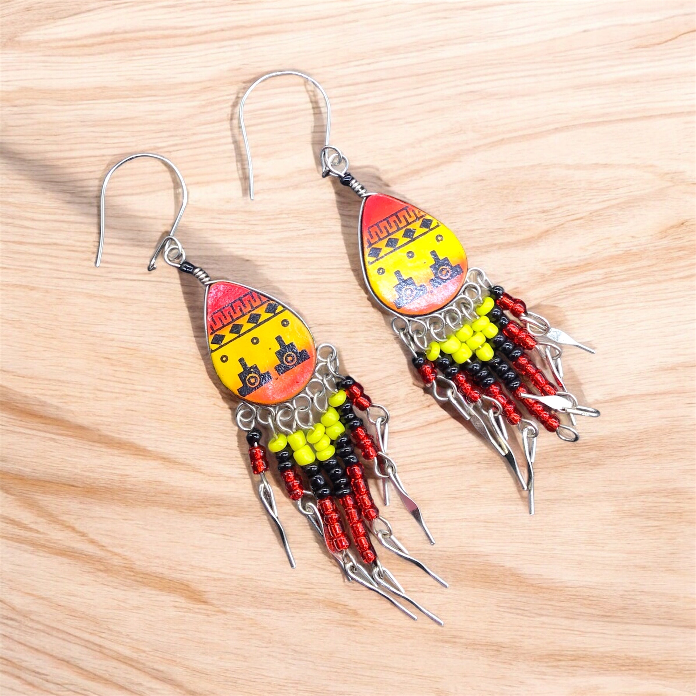 OldTribes™ Small Sized Southwestern Red and Yellow Teardrop Earrings