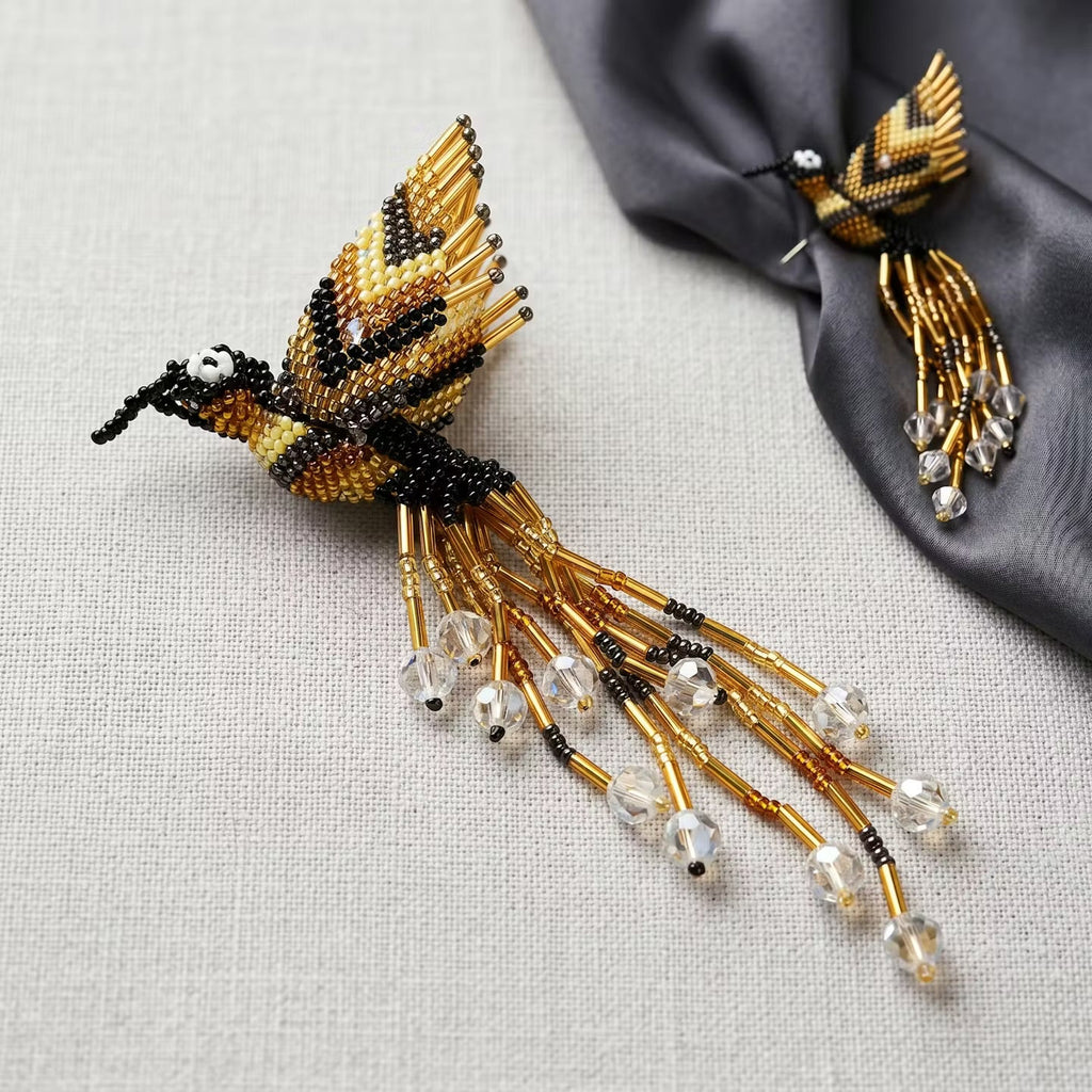 Colibri perlé doré et marron