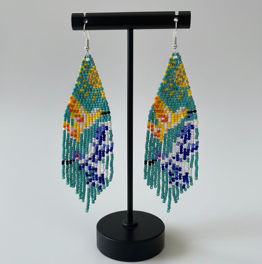 Boucles d'oreilles perlées « Danseuse Céleste Turquoise »