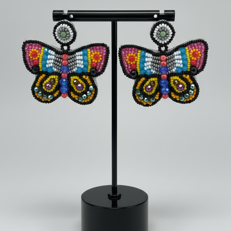 Boucles d'oreilles papillon perlées - Arc-en-ciel de minuit