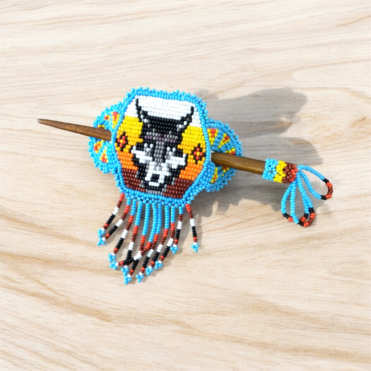 Barrette amérindienne perlée avec franges (7)